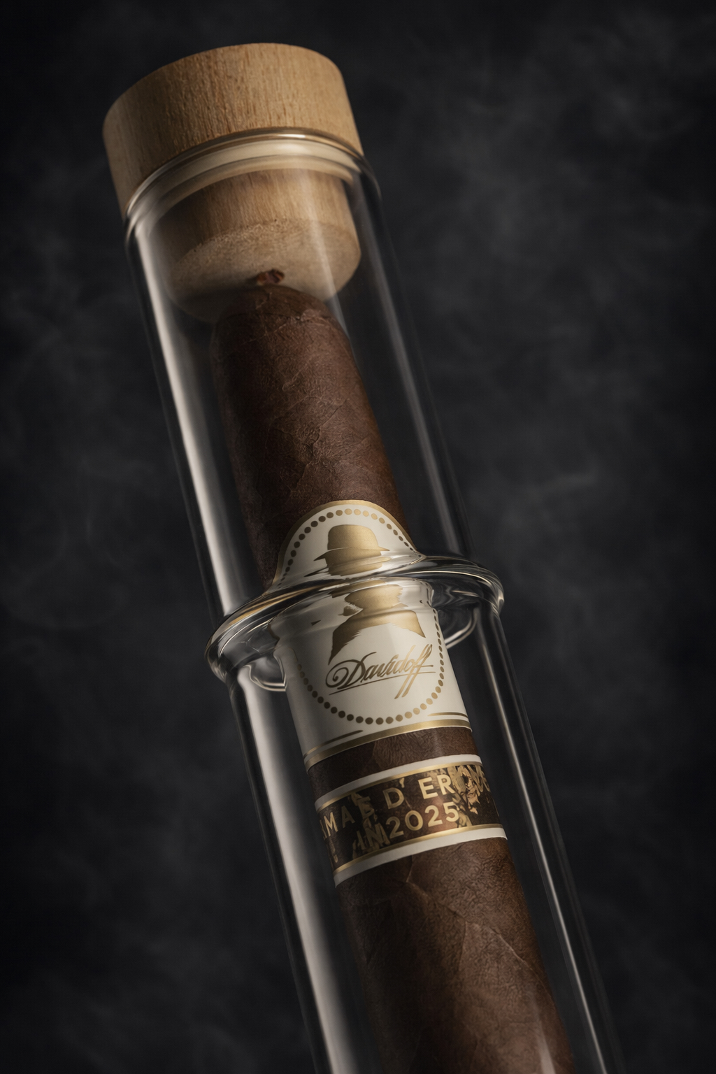Cigar placed inside the glass tube